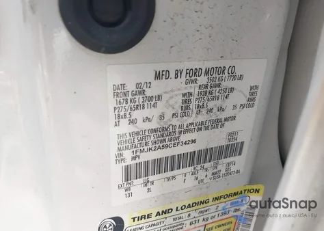 2012 Ford Expedition El Limited from USA, damaged, VIN 1FMJK2A59CEF34296